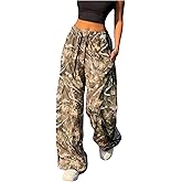 SOLY HUX Women's Camo Cargo Pants Drawstring Elastic Waist Wide Leg Baggy Sweatpants Streetwear