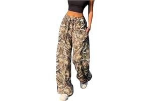 SOLY HUX Women's Camo Cargo Pants Drawstring Elastic Waist Wide Leg Baggy Sweatpants Streetwear