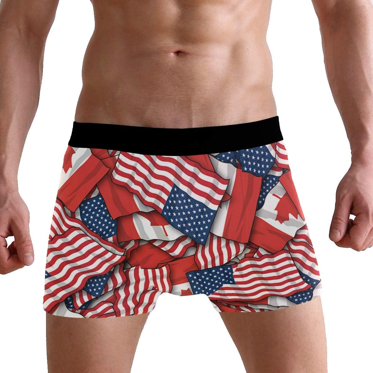 LCSUN Canadian American Flag Pattern Boxer Briefs Mens Underpants