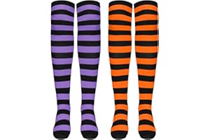 COSWEET Knee High Striped Socks - Halloween Costumes Witch Stocking for Women Kids - 2 Pairs Striped