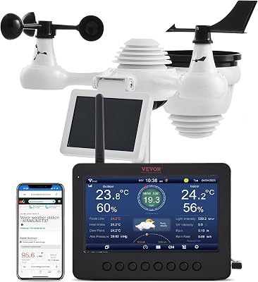 Station météo sans fil 7 en 1 avec Wi-Fi, écran couleur TFT 7", capteur extérieur alimenté par l'énergie solaire, surveillance température, humidité, vitesse/direction du vent, précipitations
