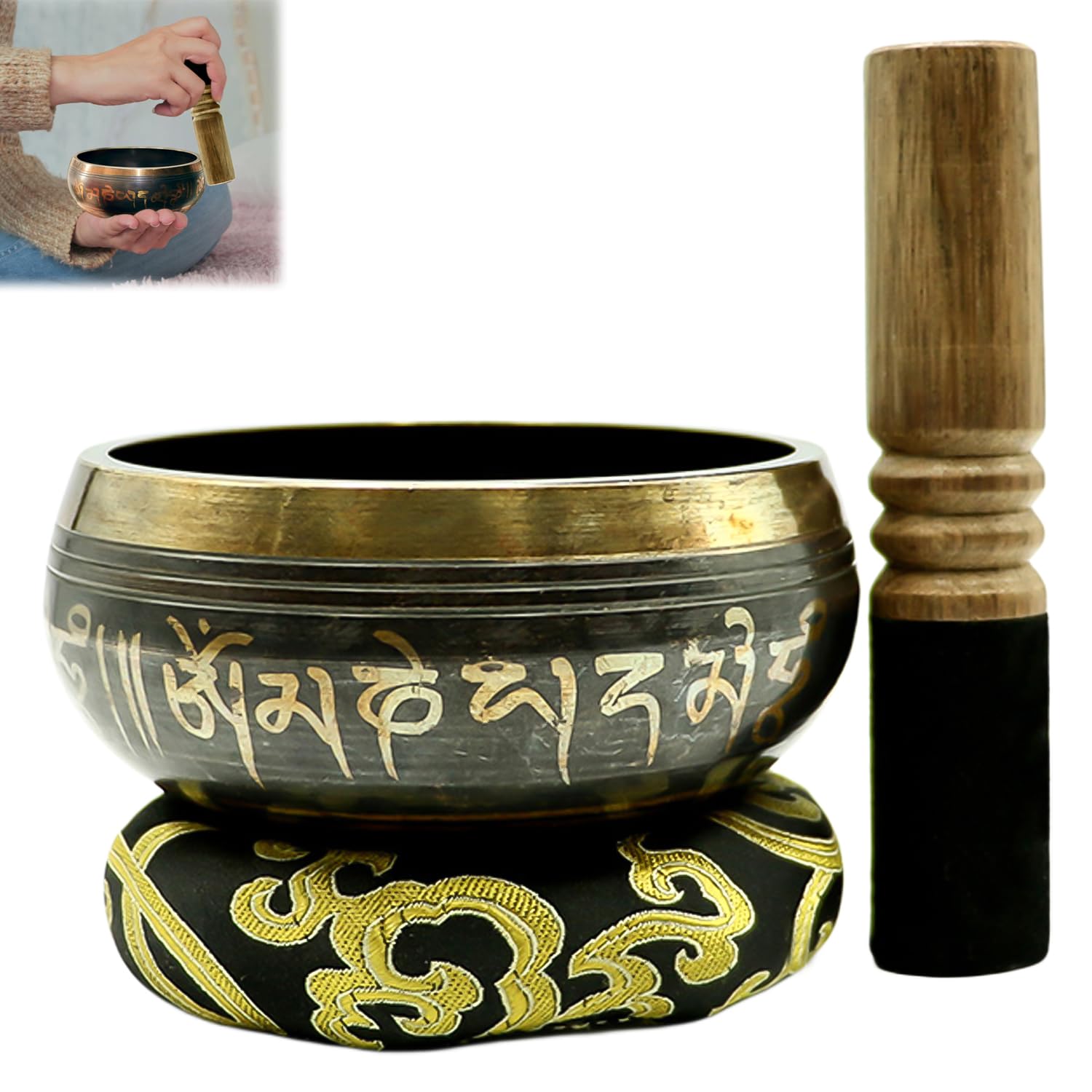 VVR YOYIAG Tibetan Singing Bowl Set: Meditation Sound Bowl, Handcrafted with Packing Box, Silk Cushion, Mallet, 8 cm, Metallic