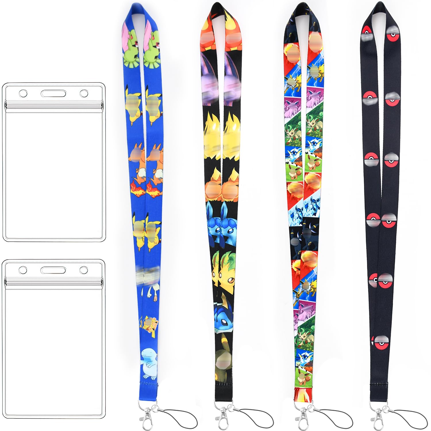 GTOTd Cute Cartoon Lanyard (4Pcs) with ID Badge Holder (2Pcs) for Keys Wallet,Merchandise Keychain Cute Cartoon Party Office School Supplies Gifts for Teens