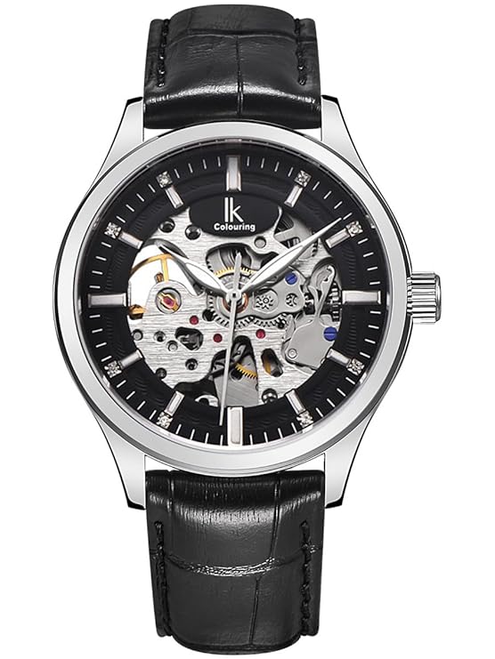 Alienwork IK Skelett Automatikuhr für Herren Automatische Armbanduhr Edelstahl