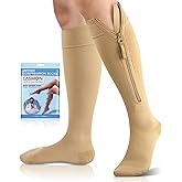 CASMON 15-20mmHg Zipper Compression Socks for Women and Men, Knee High Compression Stockings, Medical Closed Toe Support Socks for Varicose Veins, Post-Surgery, Swelling, Nurses, Pregnancy (1 Pair)