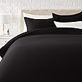Amazon Basics Lightweight Microfiber 3-Piece Duvet Cover Set with Zipper Closure, Full/Queen, Black, Solid
