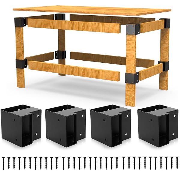 HEAVY DUTY WORKBENCH BRACKET KIT, 8 PCS WORKBENCH CORNER BRACKETS, 3-WAY RIGHT ANGLE CORNER FOR DIY WORK TABLE FOR 2X4 (ACTUAL 1.5″X3.5″) WOOD – BLACK