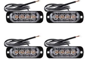 Led Strobe Lights - 4-Led Amber Strobe Lights | Ledd Mini Grille Light, 3.4 * 1.1inch Beacon Light, Super Bright Waterproof V