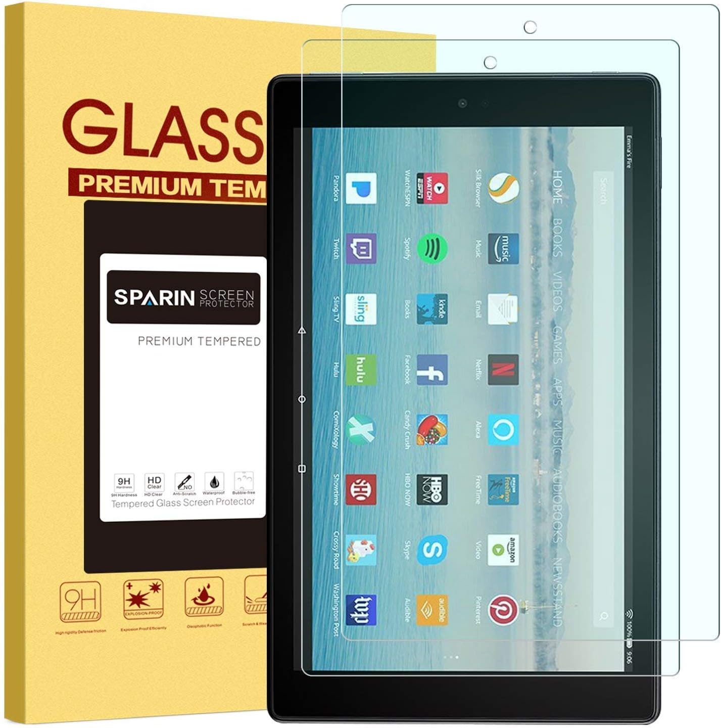 SPARIN Screen Protector for Fire HD 10, [ 2 Pack ] Tempered Glass