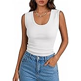 Yousify Womens Wide Strap Tank Tops Ribbed Scoop Neck Sleeveless Summer Top | Fitted Basic Tee Shirts Slim Tanks Casual Trending Clothes Cami Shirts