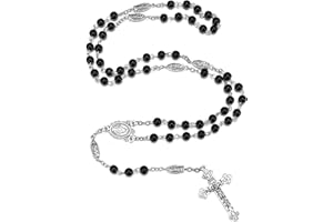 Rnivida Catholic Beads Rosary Necklace with Jesus Crucifix, Miraculous Medal Rosary Prayer Gifts for Women