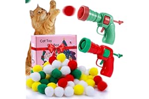 Hggha Cat Toy Balls, Interactive Cat Toys, Cat Balls Toys with 2 Launchers (New Upgraded) and 50 Pom-Poms Balls, Cat Toys for Indoor Cats DIY Set, Suitable for Training. Funny,Colorful,Furry.