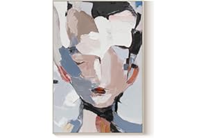 GeekMacro Abstract Face Textured Painting Hand Painted Colorful Wall Art for Living Room Large Framed Modern Canvas Artwork 45x30 Vertical Wall Decor