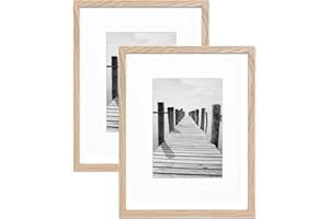 KTKDE 8x10 Picture frame Set of 2,Nature Wooden Photo Frame 5x7mat or 8x10 Without Mat, Tempered Glass，8 by 10 for Gallery Wall Mounting or Tabletop for home ideal gift