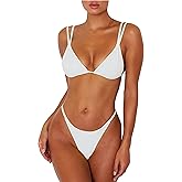 ForBeautyShe Women's Sexy Thong Bottom Two Piece Bikini Double Shoulder Straps Cute Swimsuit Triangle Bathing Suit