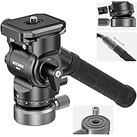NEEWER Tripod Fluid Head with +/-10° Leveling Base(⌀37mm), Metal Pan Tilt Head with Arca Type QR Plate, Telescopic Handle for