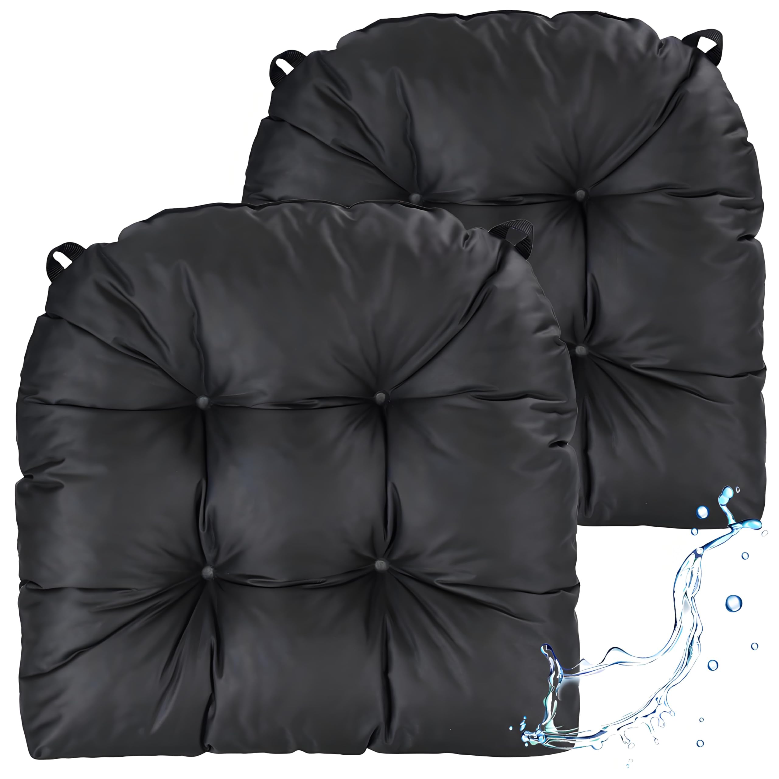 Photo 1 of zen shi fu Outdoor Chair Cushions, Set of 2 Waterproof Thick Foam with Adjustable Straps, Fade Proof Sun Resistant for Wicker Patio Chair Furniture Seat (Black, 19x19x5 inch (Pack of 2))