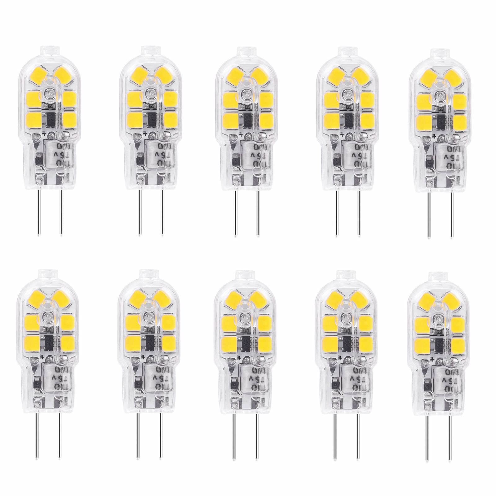 WULUN G4 LED Bulbs 2Watt, AC/DC 12V, Cool White 6000K LED Lamps, 20 Watt Halogen Bulbs Equivalent, 360°Beam Angle, 200lm, Non Dimmable, Pack of 10