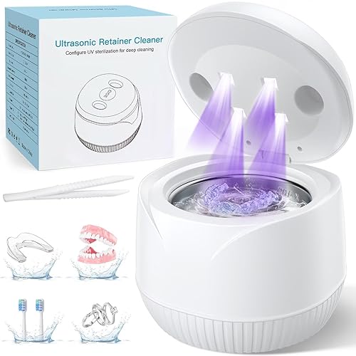 Dental Ultrasonic Retainer Cleaner Machine - Dental Cleaning Pod for Denture, Mouth Guard, Aligner, Night Guard, Braces, Toothbrush Heads, Jewelry, 45kHz Retainer Cleaner with Digital Timer & 200ML