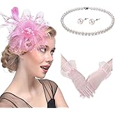 Magibag Fascinators Hats with Gloves Set for Women 20s 50s Cocktail Tea Party Wedding Costume Headwear