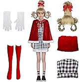 Buyoem Cindy Lou Who Costume Adult Women Cindy Lou Who Dress with Wig Hooded Robe Christmas Cosplay Outfits