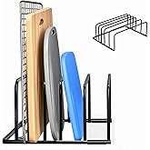 BanYakong Kitchen Cutting Board Organizer Rack, 5-Slot Storage Holder for Boards, Bakeware, Cookie Sheets (1pc Black)