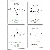 Motivational Canvas Wall Art for Office Decor - Inspirational Positive Quotes Canvas Prints Set of 4, Positive Affirmations Pictures Wall Decor for Dorm Living Room Bedroom 12×16 inch Framed