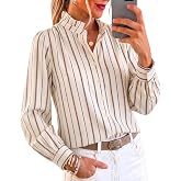 Cicy Bell Womens Striped Button Down Shirts Ruffle Color Block Blouses | long sleeve, loose fit, v neck, business casual, work office, trendy casual, fall blouses