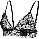 Lace Bralettes for Women No Underwire Sexy Triangle See Thru V Neck Unpadded Bra