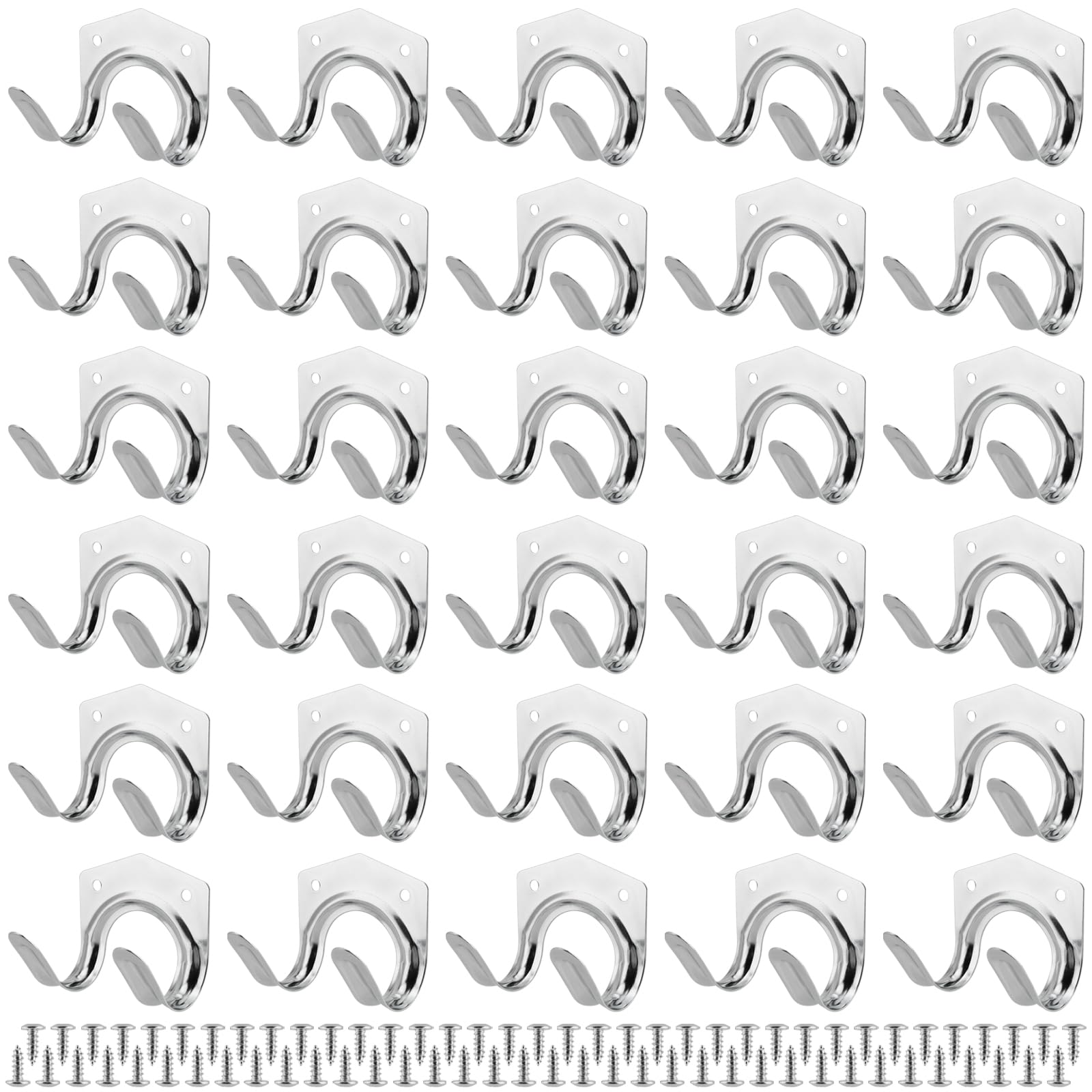 YUENPUN 30 PCS Garden Shed Hooks for Tools, Heavy Duty Tool Wall Hanging Hooks with Screws, Tool Storage Organiser Hook for Garage, Barn, Farm