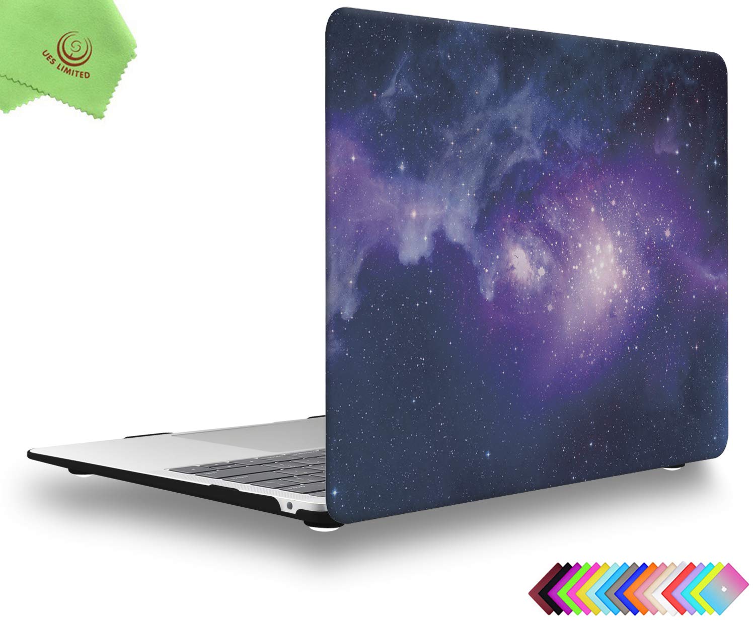 UESWILL Compatible with 2021 2020 2019 2018 MacBook Air 13 inch M1 A2337 A2179 A1932 with Retina Display Touch ID, Galaxy Pattern Hard Case Cover + Microfiber Cloth, Nebula/Purple