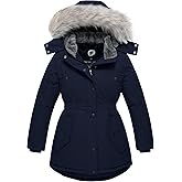 FARVALUE Girls' Long Winter Coats Warm Parka Lined Puffer Jacket Thicken Fleece Hooded Coat with Fur Collar for Girls