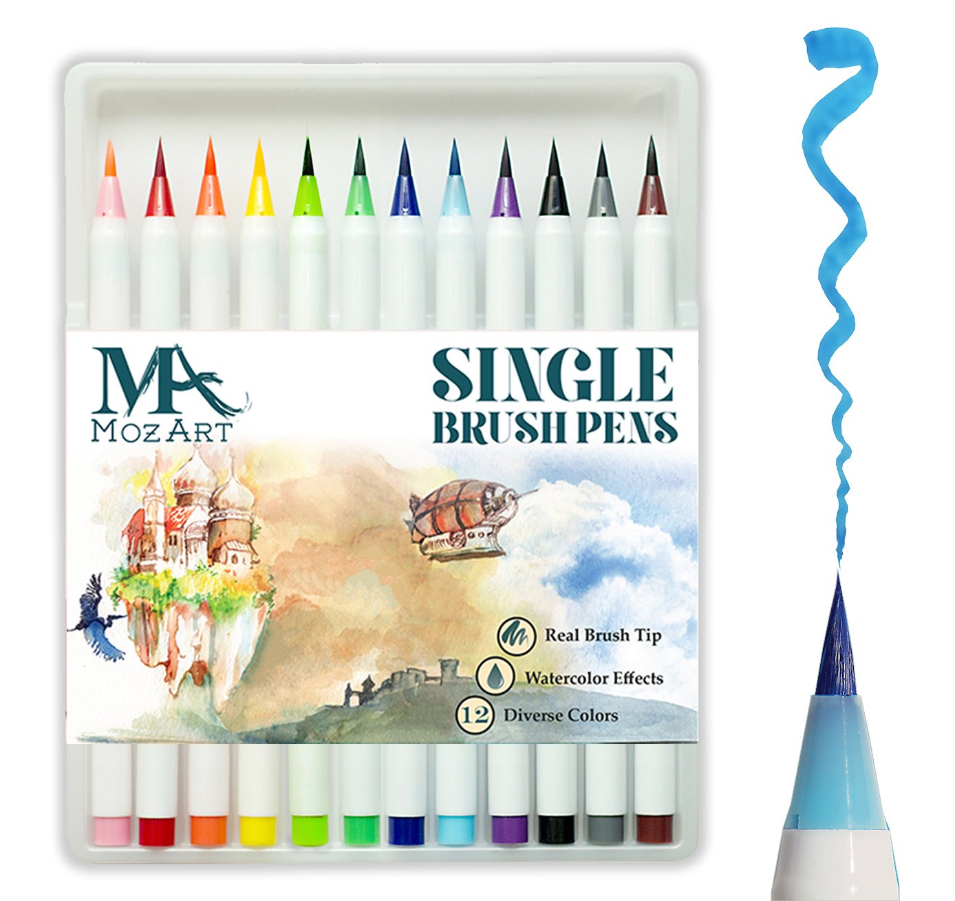 12 colori vera punta a pennello soffice e flessibile alta qualit  crea l effetto acquerello perfette per album da colorare calligrafia MozArt