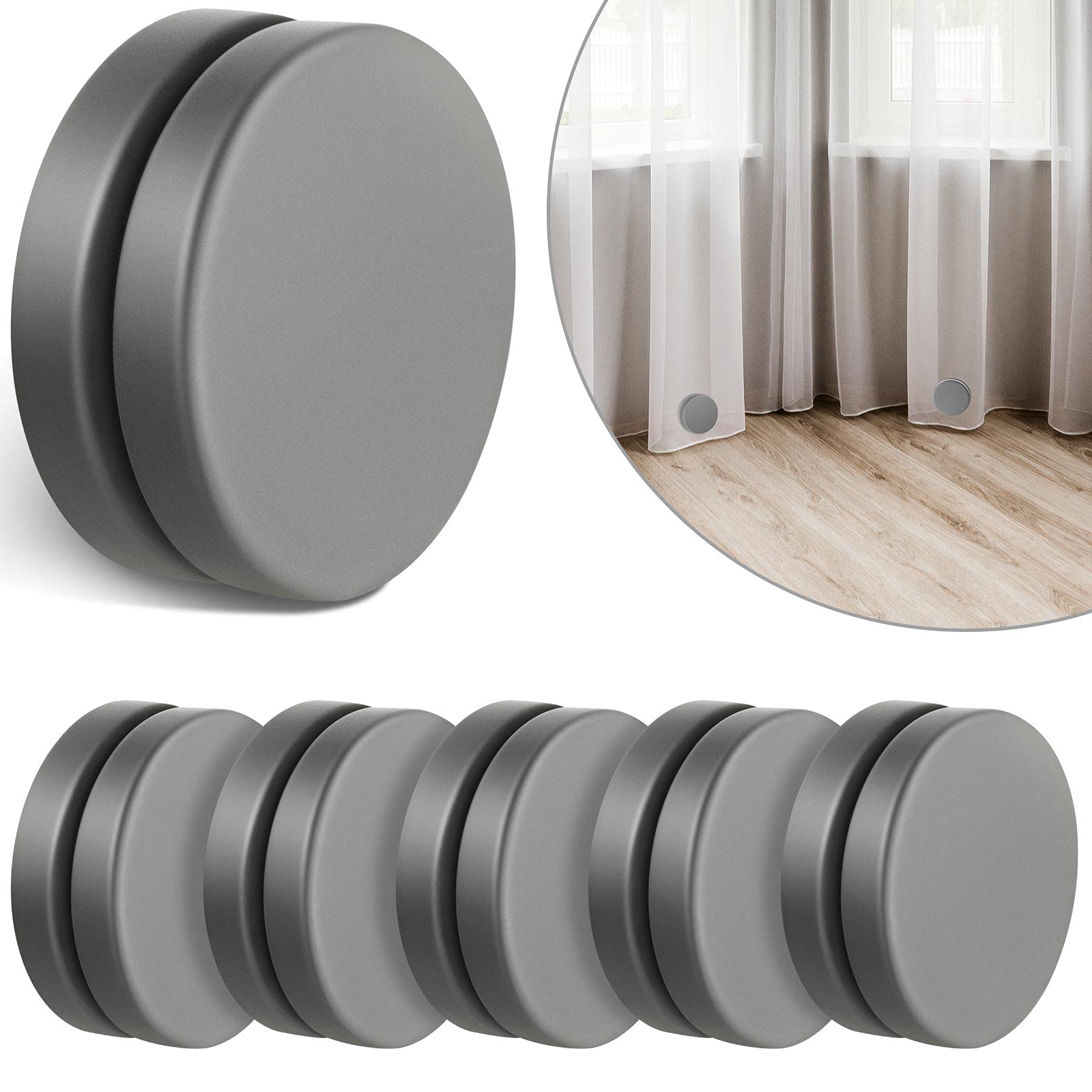 Jetec Shower Curtain Weights 0.6 Pounds Round Magnetic Drapery Weights Tablecloth Magnets Bottom No Sew Curtain Weights Waterproof Magnetic Curtain Weights for Shower Curtain(Grey, 6 Pairs)