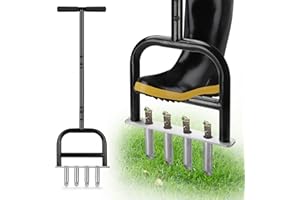Qdreclod Lawn Core Aerator Tool Coring Grass Aerator Lawn Tool 4 Hollow Tines for Efficient Aeration Heavy Duty Steel Manual Plug Aerator for Lawn Care/Yard Soil Loosening/Grass Maintenance