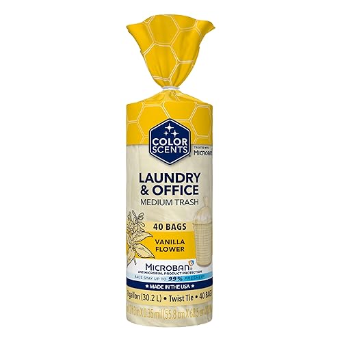 Color Scents Medium Trash Bags - 8 Gallon, 40 Bags (1 Pack of 40 Bags) Twist Tie - Cream Color Bag in Vanilla Flower Scent with Microban