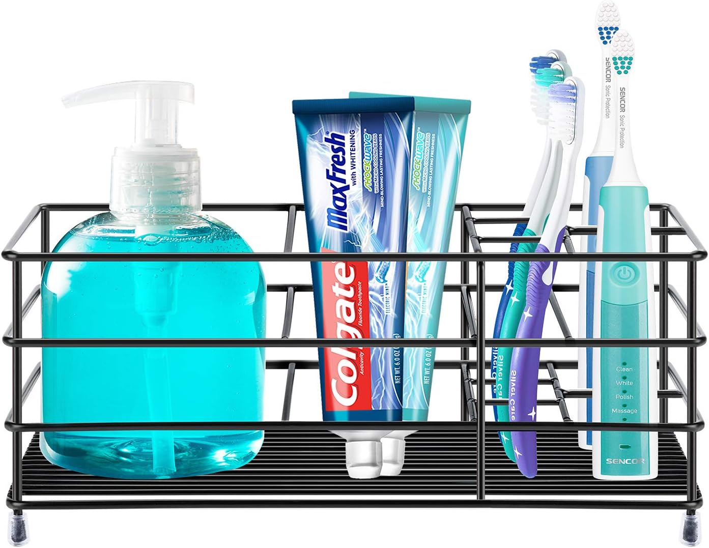 ULG Toothbrush Holder, Stainless Steel Bathroom Organizer Tooth Brush Toothpaste Holder with 7 Multifunctional Slots, Large Capacity Bathroom Organizer for Kids, Adults, Black: Home & Kitchen