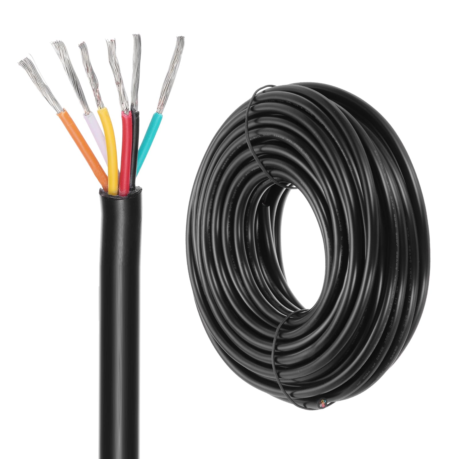 DMiotech 22 Gauge Wire Electrical Wire 6 Conductor, 22 AWG Extension Cable Cord 50 Ft/15 m UL2464 300V Stranded Tinned Copper Wire for LED Lighting Automotive