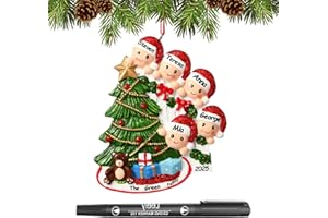 WOSCCOWT Personalized Christmas Ornaments 2025 Family of 2/3/4/5/6 Custom Christmas Ornament with Names Customized Family Ornaments for Christmas Tree Decoration Customized Gifts, Family of 5