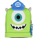 Disney Monsters Inc Lunch Box Mike Wazowski Plush Fuzzy Embroidered Face 3D Ears and Hat Insulated Lunch Bag Tote For Hot And Cold Food 9"