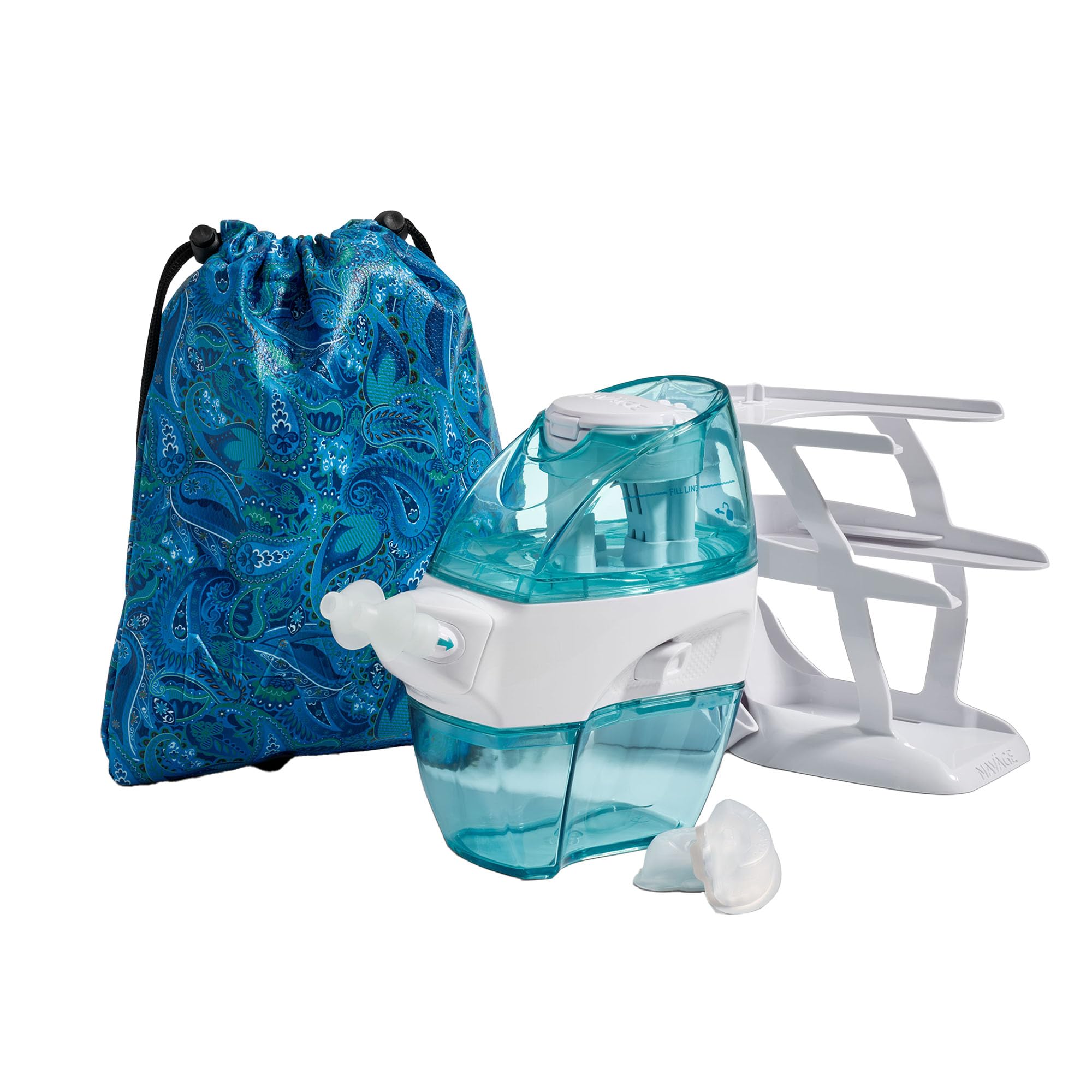 Photo 1 of Navage Deluxe Bundle - Navage Nasal Irrigation System - Saline Nasal Rinse Kit with 1 Navage Nose Cleaner, 20 Salt Pods, Paisley Travel Bag and 1 Countertop Caddy