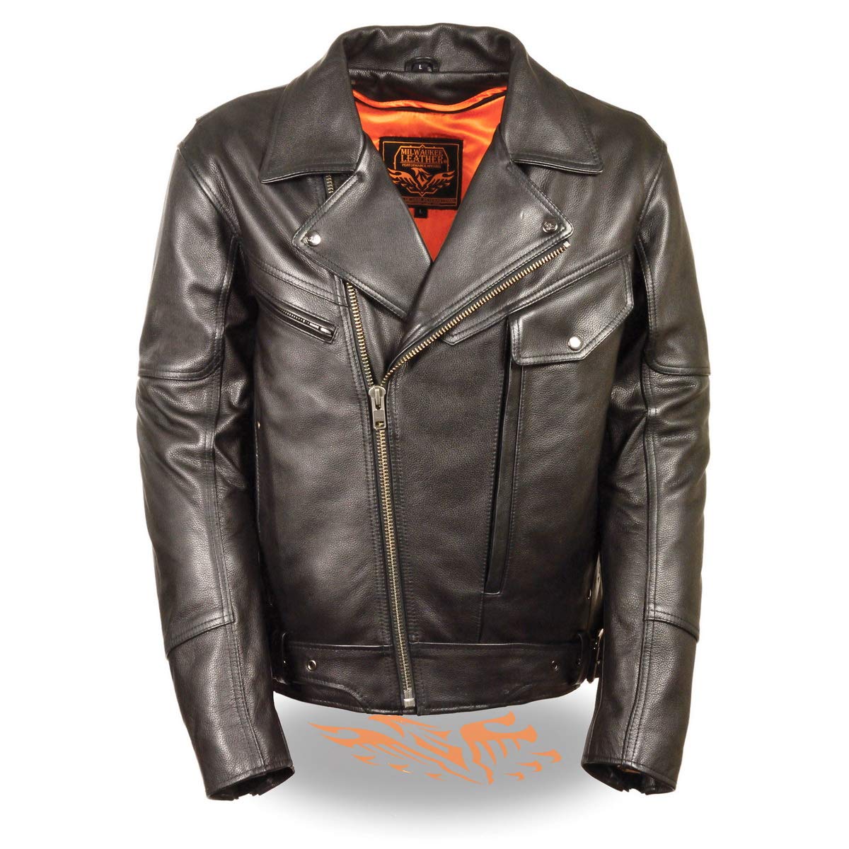 Milwaukee LeatherLKM1770 Black Genuine Leather Motorcycle Jacket for Men, 1.3mm Thick Police Style Biker Jacket