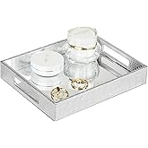 Vixdonos Decorative Mirror Tray,Silver Vanity Tray,Leather Catchall Organizer for Makeup,Perfume and Cosmetic on Dresser or Coffee Table(Small, Silver)