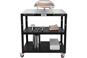 Feasto 36''x 24'' Large Movable Pizza Oven Table for Outdoor, 304 Stainless Steel Grill Cart with Wheels, 3-Shelf Outdoor Kitchen Prep Table Pizza Oven Stand on Wheels for Pizza Oven& Griddle