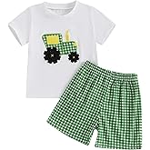 Engofs Toddler Baby Boy Clothes Summer Outfit Short Sleeve Tractor Letter Print T Shirt Shorts Set