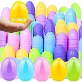 AMENON 100 Pcs 3.1 Inch Large Pastel Plastic Easter Eggs Fillable Colorful Easter Eggs Empty , Easter Basket Stuffers Fillers, Essential Easter Hunt , Party Favors Classroom Prize Supplies for Kids