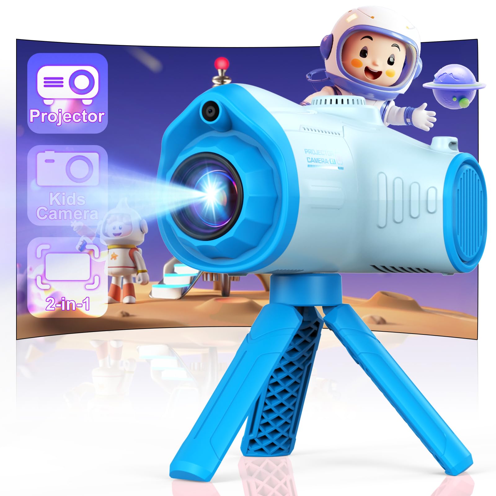 Photo 1 of Kids Camera, Camera for Kids with Projector, Offers Projection, 48MP Photography, 1080p Video Recording, Kids Digital Camera Christmas Birthday Gifts for Boys Girls Age 3+ (Blue)