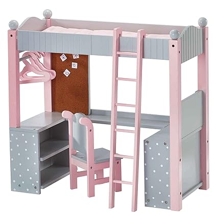 Olivia S Little World 18 Doll Furniture Polka Dots Princess College Dorm Double Bunk Desk Grey Fits American Girl Dolls