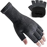 Rahhint Alpaca Wool Fingerless Gloves for Men Women Double-Layer Winter Gloves Warm Windproof Knitted for Typing Driving