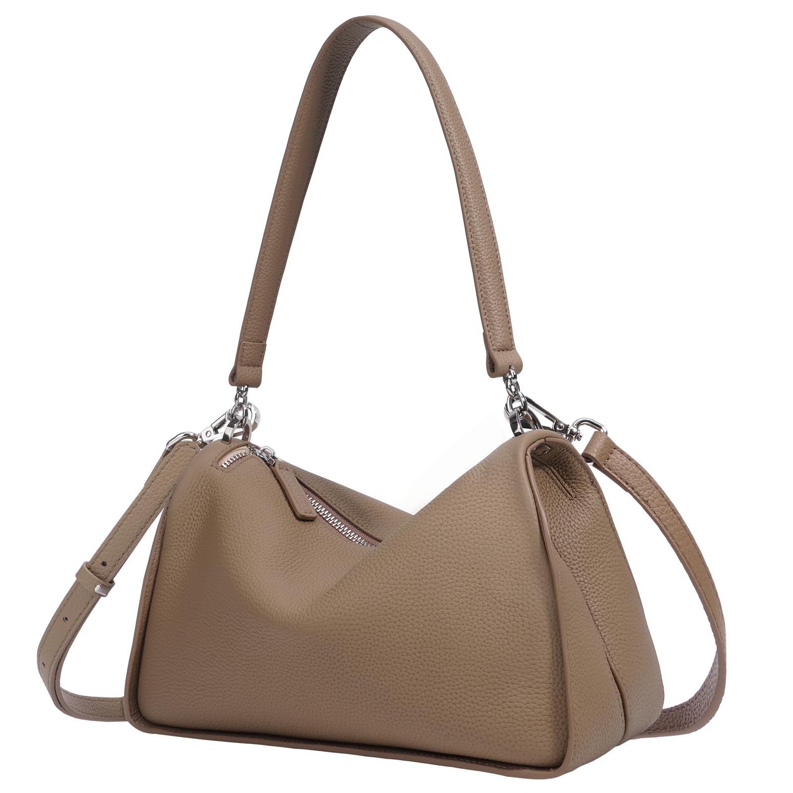 Photo 1 of Rosvovo Genuine Leather Purses for Women, Real Leather Women's Shoulder bag Handbags Crossbody Bag Hoho bag with Adjustable Strap (Grey) gifts for women